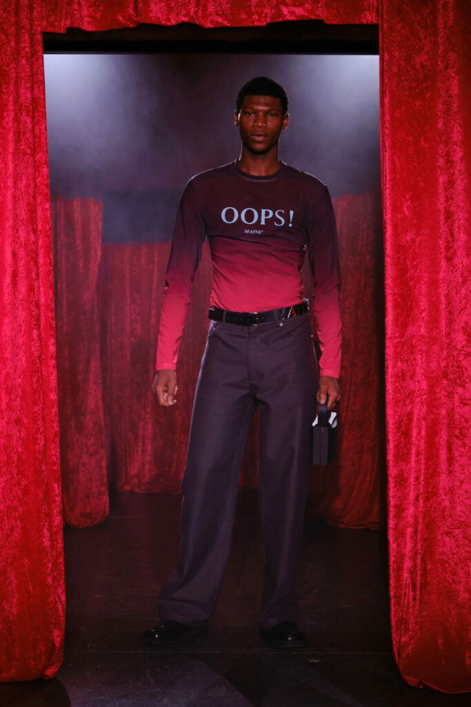A model walks the MAINS Season 3 runway show by Skepta in Shoreditch as part of London Fashion Week
