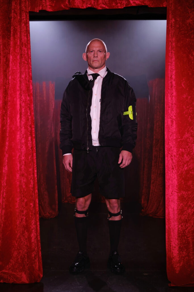 A model walks the MAINS Season 3 runway show by Skepta in Shoreditch as part of London Fashion Week