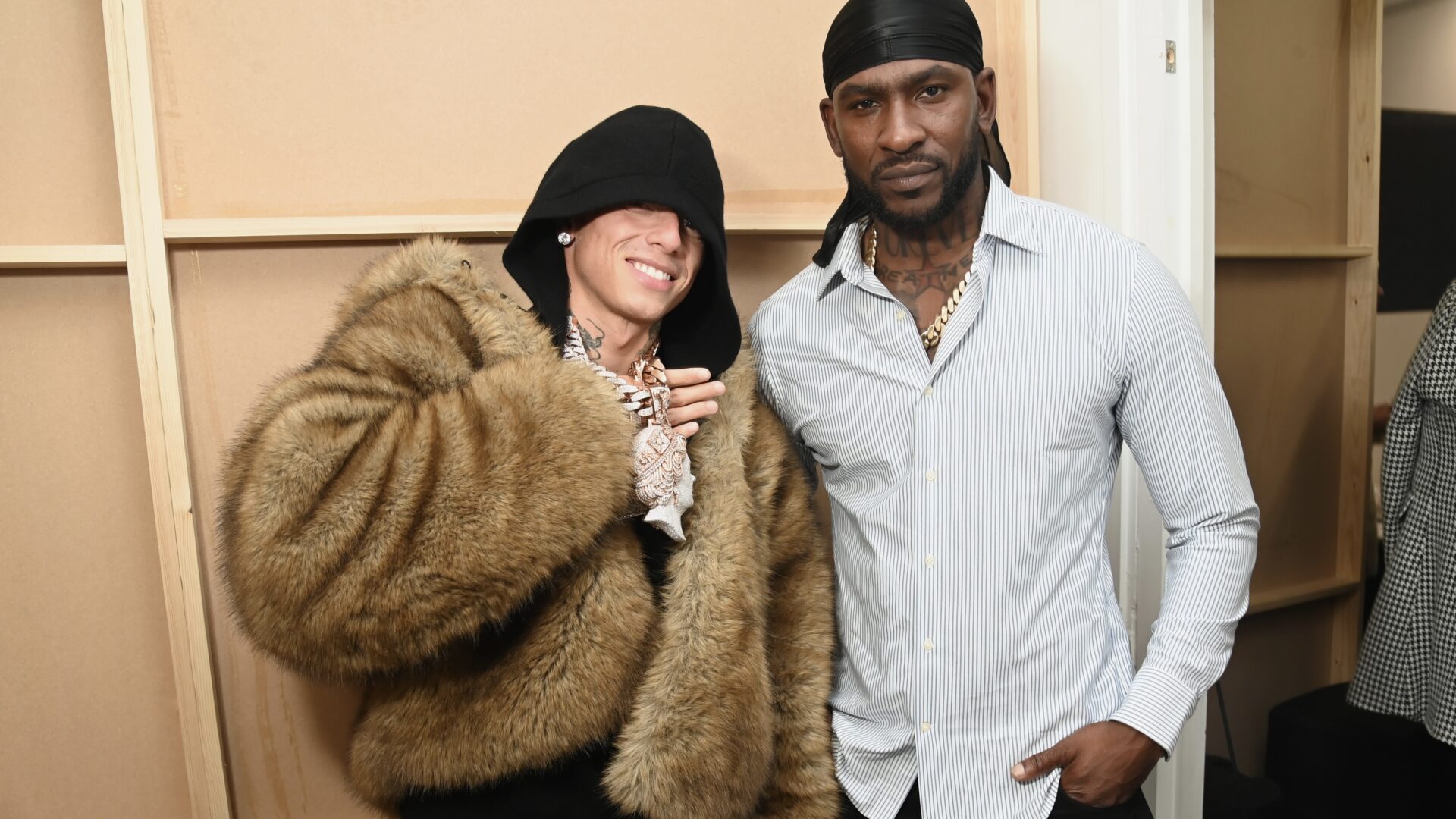 Rappers Central Cee and Skepta backstage at the MAINS London Season 3 runway show