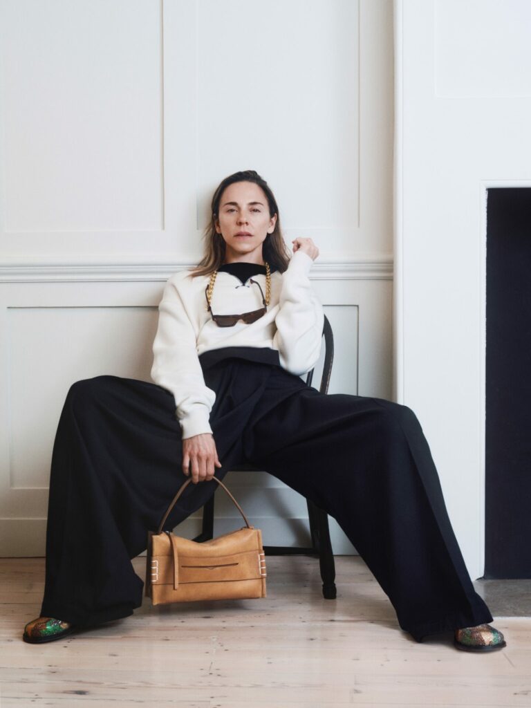 Melanie C models the loafer bag in JW Anderson's latest campaign for their Resort Spring/Summer 2026 collection.