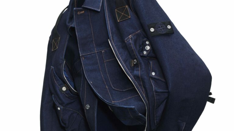 A close-up of the Stone Island Denim Research bomber jacket
