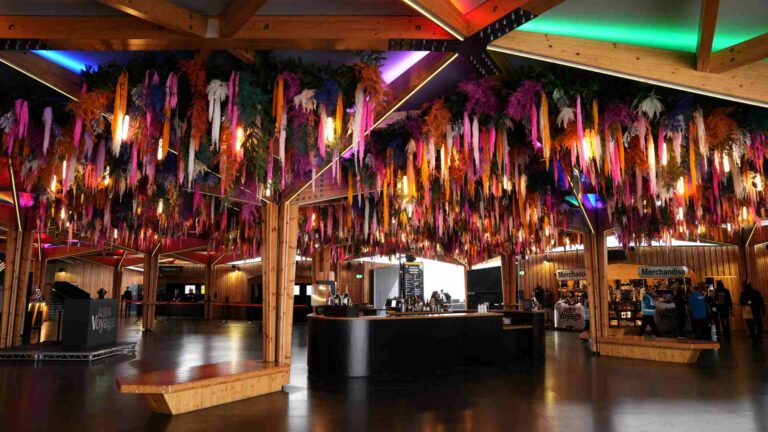The ABBA Arena foyer with a festive decorative theme