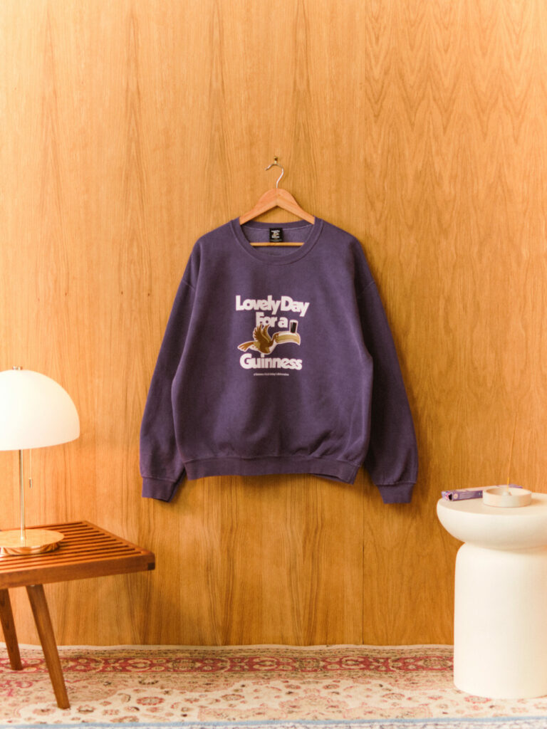 A purple crewneck from the UN:IK Guinness collaboration.