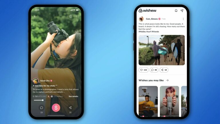 Two screen shots of the Wishew app