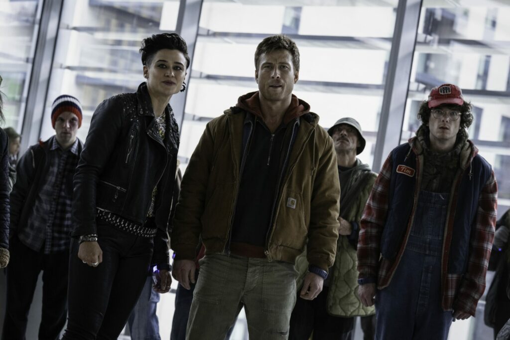 Katy O'Brian, Glen Powell and Martin Herlihy star in The Running Man