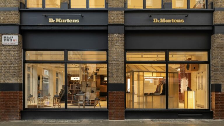 The shop front of the new Dr. Martens UK flagship location on Brewer Street in London's Soho.