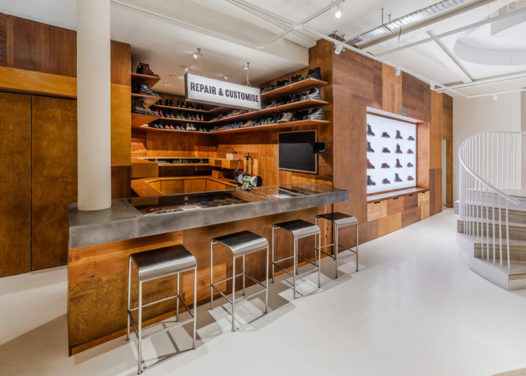 In-store display of the repair station at the new Dr. Martens Brewer St. UK flagship store