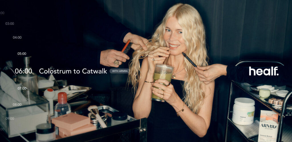 Model Claudia Schiffer in the campaign imagery for wellness brand Healf