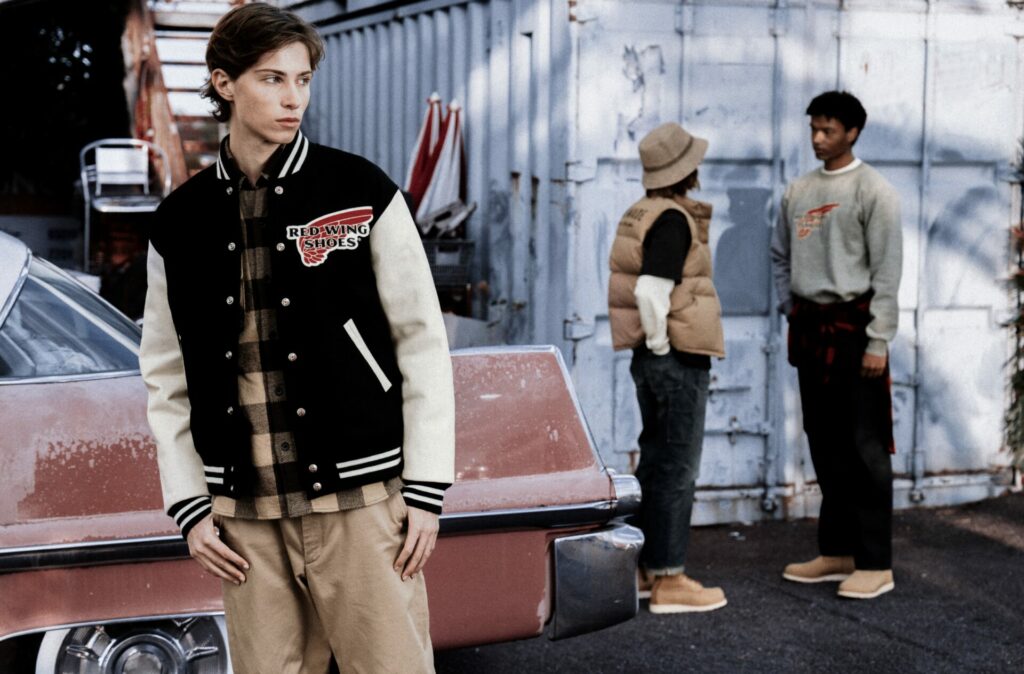 Campaign imagery of the collaboration between Red Wing Heritage and Human Made founded by Japanese designer Nigo
