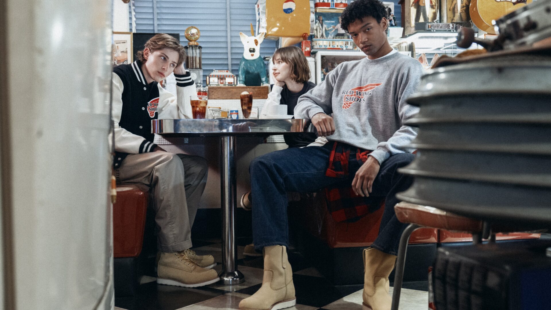 Campaign imagery of the collaboration between Red Wing Heritage and Human Made founded by Japanese designer Nigo