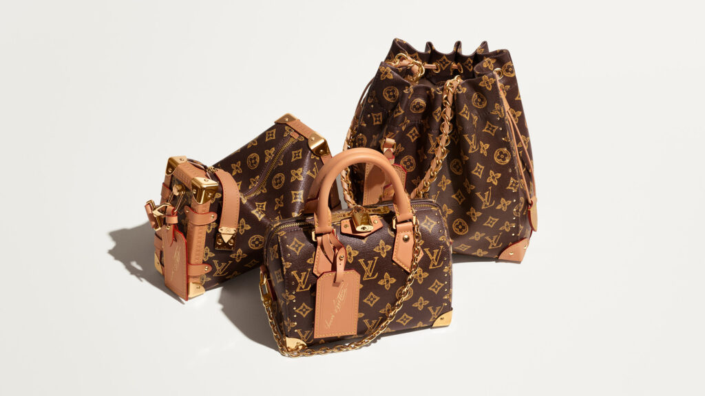 Still life of the Louis Vuitton Monogram Anniversary Monogram Origine bags 