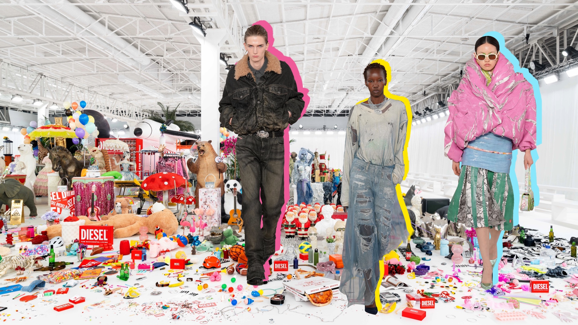 Collage of the Runway looks from the Diesel Autumn/Winter 2026