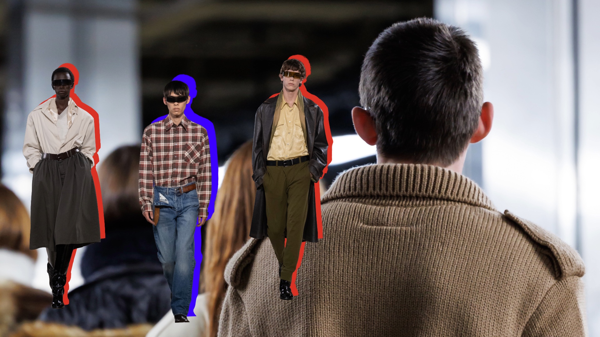 A collage of the MM6 Maison Margiela Autumn/Winter 2026 runway show