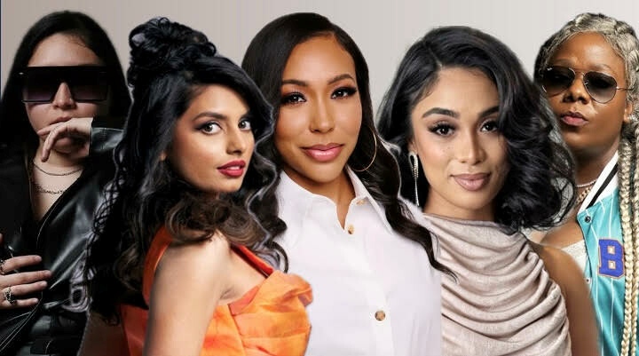 A montage of headshots of different women