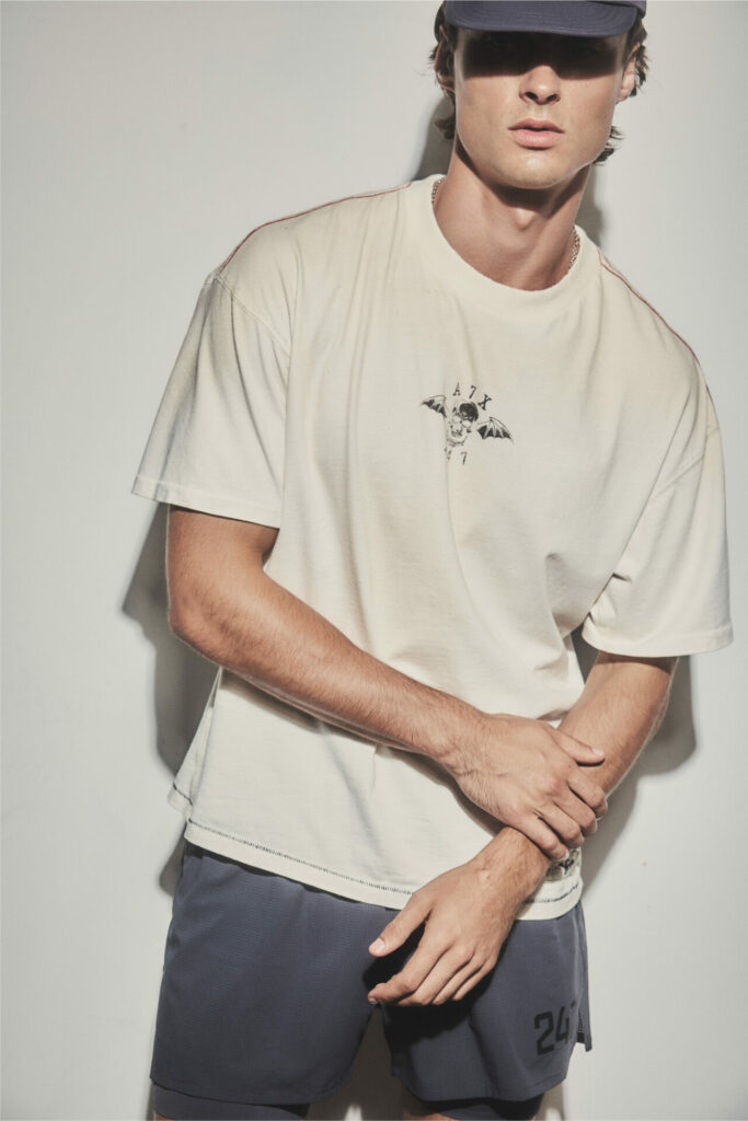 Campaign imagery of the 247 x Avenged Sevenfold performance wear collaboration collection